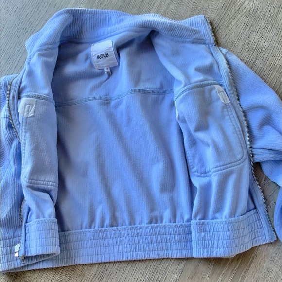 Aerie Light Blue Corduroy Cropped Bomber Jacket Small - Picture 4 of 10